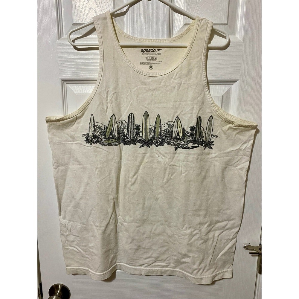 Speedo Men's White Surfboard‎ Vintage y2k 90's Tank Top Size XL